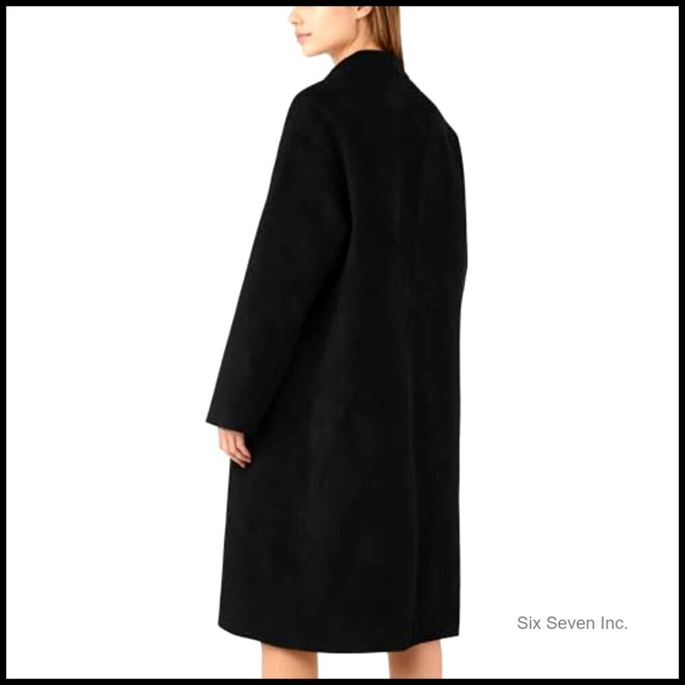 Wool Blend Long Pea Coat Double Breasted Notched Lapel Trench Coat - Picture 2 of 7